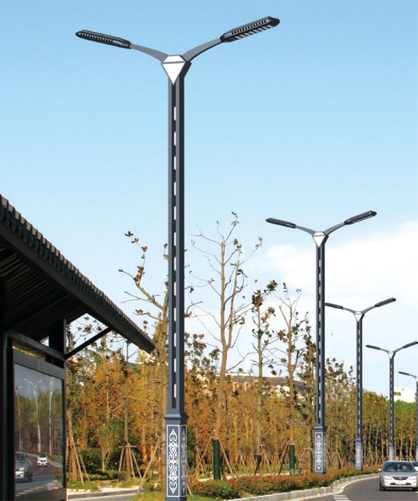 市电广场路灯 多灯头 220v led灯头 方形管造型灯杆 热镀锌喷塑 - 爱